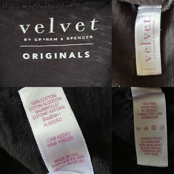 VELVET BY GRAHAM & SPENCER Black Cotton Slub V-Neck Short-Sleeve T-Shirt XS - Picture 5 of 5